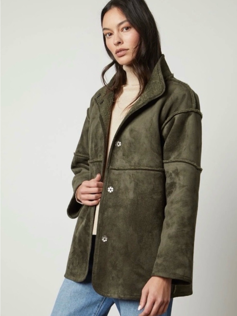 Velvet by Graham & Spencer, Shona Reversible Sherpa in Army, Size Small